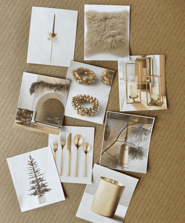 Christmas Decor Ideas Gold and Brass Mood Board